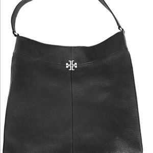 Tory Burch Black Pebbled Leather Hobo Zipper Bag
